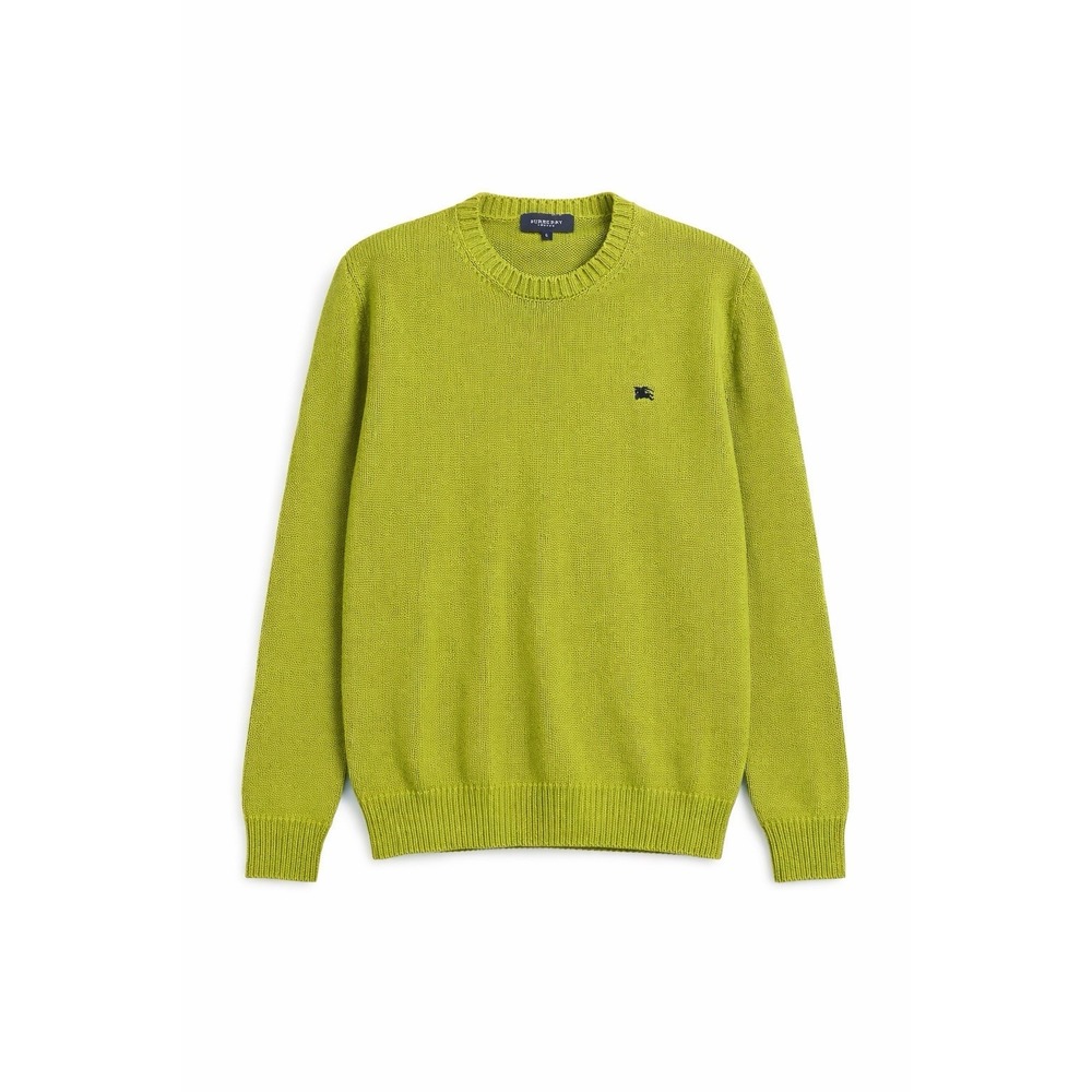 Burberry London Green Cotton Crewneck Sweater Women's Size 6 Logo Knit
